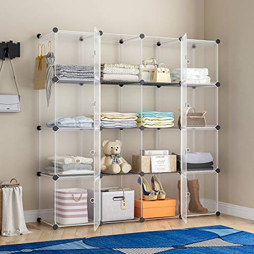 Super Cheap 🛒 GEORGE&DANIS Portable Wardrobe Closet Cube Storage Cube Organizer Cube Shelf Armoire Bedroom Dresser Pantry Cabinet (56x14x56 inches) 4x4 Tiers, Transparent