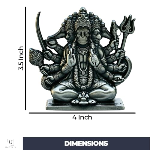 Image of UNOVATE Panchmukhi Hanuman Idol for Car Dashboard, Door Entrance, Home Temple & Pooja Room | Panchmukhi Hanuman Murti for Home Decor (Small, Black)