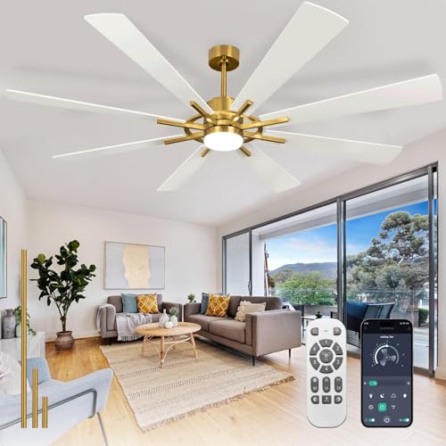 Image of Depuley 72-Inch Ceiling Fan with Light: Modern 8-Blade White and Gold Indoor Outdoor Fans with Remote App Control Dimmable Light - Ultra Quiet DC Motor Reversible 6 Speed Timer