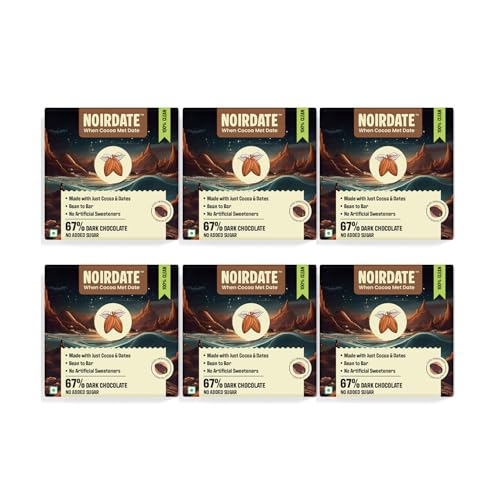 Image of NoirDate Classic Dark Chocolate - 15g, Bean to Bar, Sweetened with Dates, Refined Sugar Free, Clean Label, Healthy & Tasty Guilt-Free Indulgence, Vegan, Antioxidants Rich, (Pack Of 6)