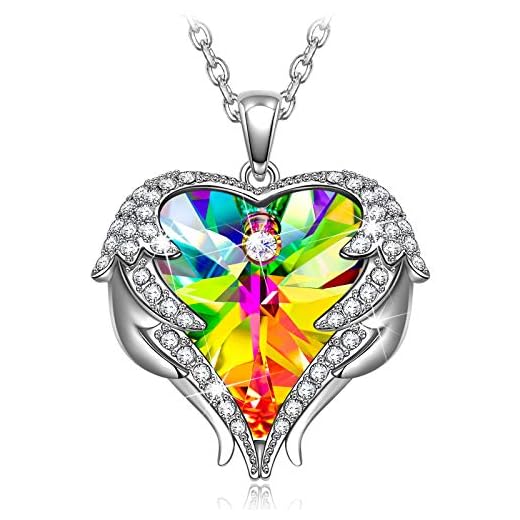 Kate Lynn Halskette Muttertagsgeschenk für Damen/Frauen, Schutzengel Herz Kette für Damen Anhänger, Kristalle aus Österreich, Jubiläum Geburtstag Schmuck Geschenke für Freundin/Mama