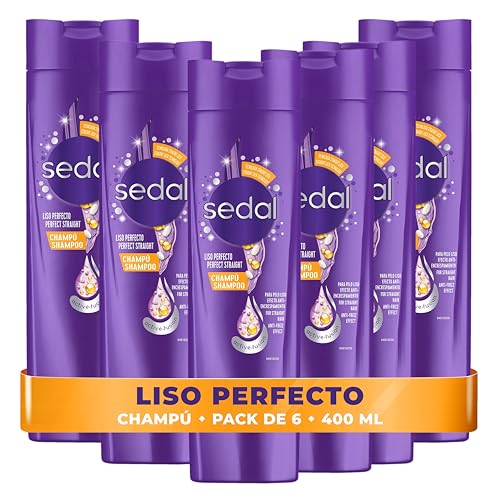 SEDAL Shampoo Liso perfecto para un cabello lacio y suave con Aceite de Macadamia, Vitamina C y Proteína de Seda 400ml x6