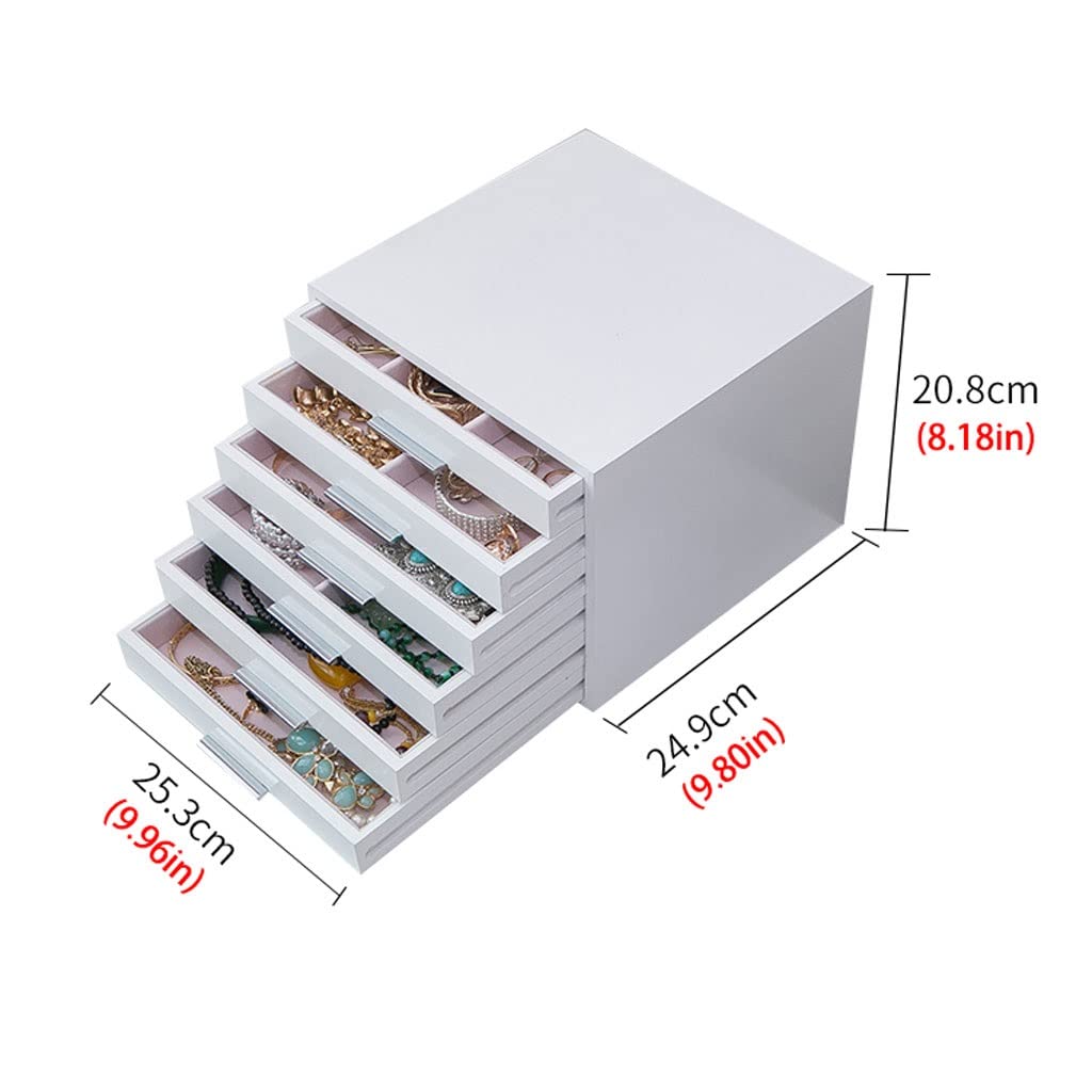 Schmuck-Organizer, Schmuckkästchen, Schmuckschatulle, Aufbewahrungsbox mit 6 Schubladen, Kosmetikbox, Ring, Ohrring, Halskette, Armband, Lippenstift, Uhr, Aufbewahrungsbox, integrierte Beflockung,