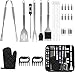Ustensiles Barbecue 25 Pièces Accessoires Barbecue Acier Inoxydable Kit Barbecue Ustensiles Avec Pince Cuisine + Thermomètre Cuisson + Gants Cuisine, Set BBQ Grill Accessoires pour Extérieur, Camping