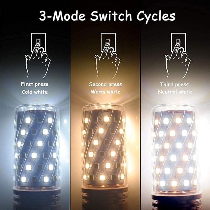 Image of E27 LED Corn Bulb 6W Tricolor | Screw Base Bulb for Hanging and Wall Lights | 3 Lighting Modes Warm White Natural White Cool White | Soft Glow Energy Efficient Lamp | Pack of 2