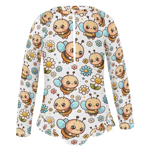 Cute Cartoon Little Bee Girls Long Sleeve Swimsuit Rash Guard One Piece Bathing Suits Zipper 3-12T2