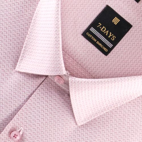 Image of 7-DAYS Premium Men's Formal Shirts - Cotton Rich, Textured Self-Design, Full Sleeve, Regular Fit, Wrinkle Resistant, with Pocket - Perfect for Office