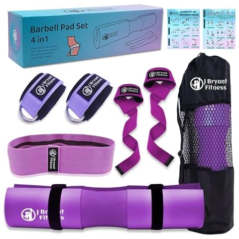 J Bryant Barbell Pad Set with 2 Ankle Straps for Cable Machines, Hip Resistance Band, Weight Lifting Straps, Thick Cushion Hip-Thrusts Pad with Carry Bag for Squats Bench Press Workout Cover