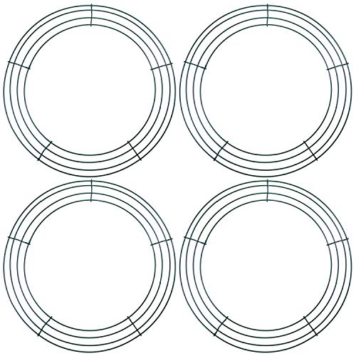 URATOT 4 Pack 14 Inch Metal Wreath Frame Christmas Dark Green Wire Wreath Ring Round for Christmas Wedding Holidays Valentines Garden Home Party Decorations