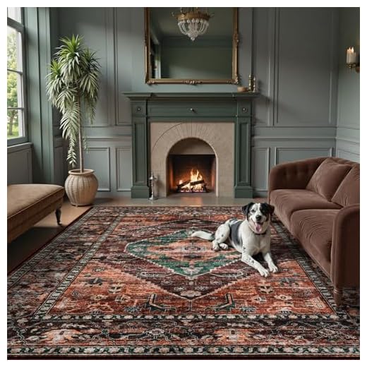 Lahome 8x10 Ultra-Thin Living Room Rug （Non-Slip Washable Non-Shedding）（Oriental Vintage Distressed Carpet for Dining，Bedroom，Office）