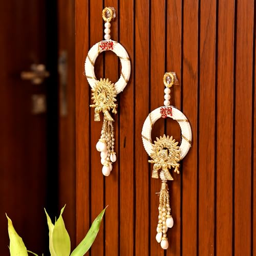 Image of CraftVatika Diwali Decor Items, Shubh Labh Hanging for Door Entrance, Wall Hanging for Decoration, Latkan Toran for Home Wall Diwali Decoration for Home, (22 CM Height) (2 Pieces)