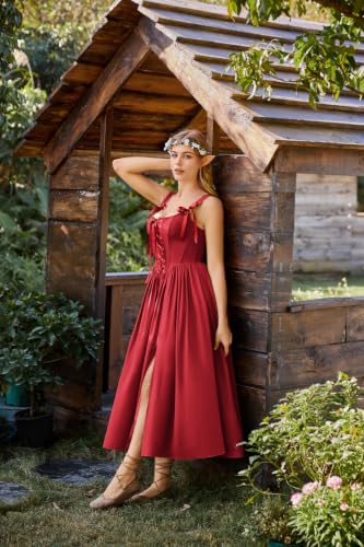 Corset Dress for Women Maxi Cocktail Renaissance Costume Dark Red L - image 4