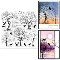 GLOBLELAND 15x15 cm Baum Krähe Transparente Silikonstempel Vogel Pflanzen Klare Stamps Halloween Herbst Silikonstempel Für Kartengestaltung DIY Prägung Journaling