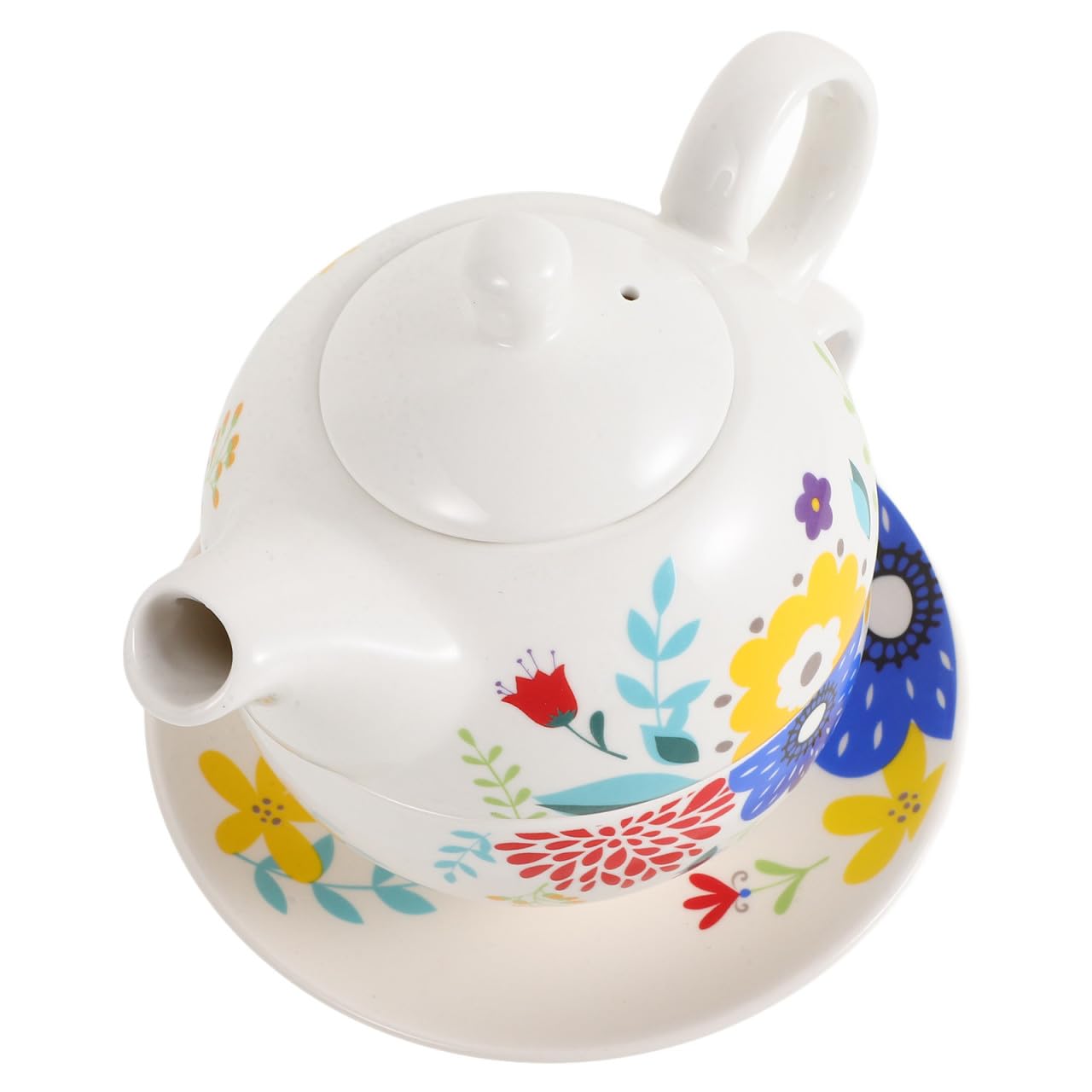 Juego de Té Portátil de Cerámica con Tetera de 480 Ml | Incluye Taza de 350ml y Platillo, Estilo Retro Clásico con Superficie Brillante y Delicada