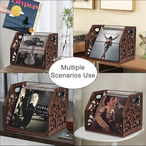 CILXGQLN Vinyl Record Storage, Wooden Record Holder, Magazine Holder, Magazine Rack for Desktop and Home Office, Record Crate Storage for Albums, Book, Files, Holds up to 70+ Records