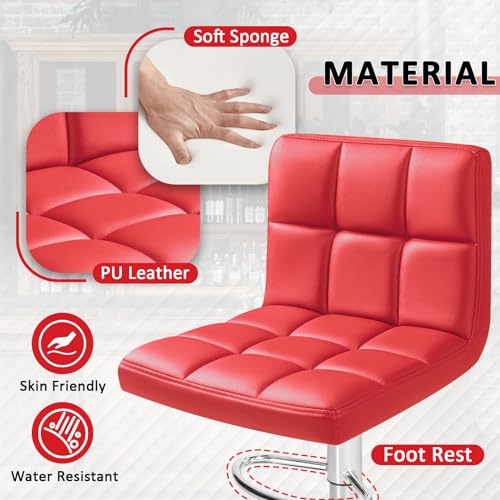 Image of Homall Bar Stools Modern PU Leather Adjustable Swivel Barstools, Armless Hydraulic Kitchen Counter Bar Stool Extra Height Square Island Barstool with Back Set of 2 (Leather, Red)