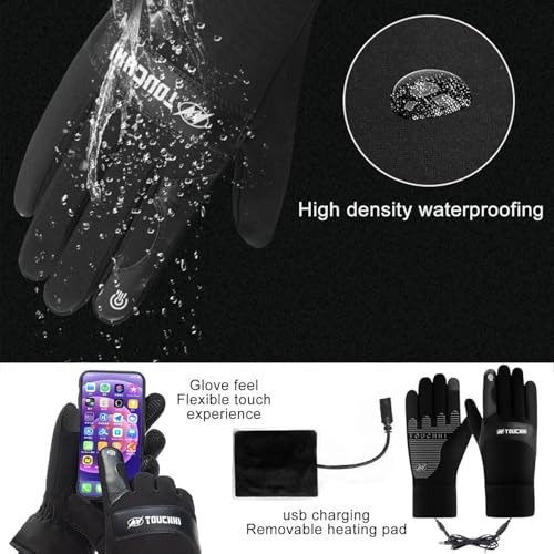 JEONDFG Beheizbare Handschuhe,Winter Vollfinger,USB Beheizte Handschuhe Nicht-Slip,wasserdichte Touchscreen Winterhandschuhe Beheizt,für Damen Herren Klettern,Radfahren