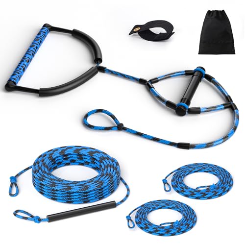 75FT Wakeboard Rope and Handle, 4 Sections Adjustable Water Ski Ropes for Water Skiing, Floating Wakeboard Tow Rope Watersport Lines for Waterskiing, Wakeboarding, Kneeboarding