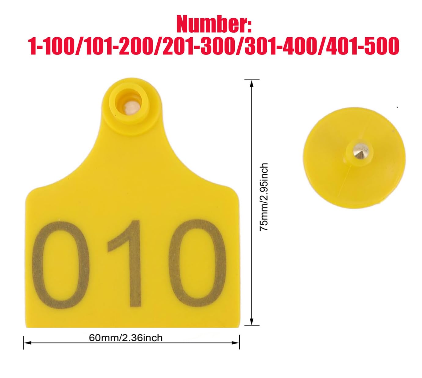Kopfhörer-Marken, 100 Stück TPU-Krotal für Rinder, Ziegen, Rinder, Schafe, Schweine, Hunde und Hirsche, mit 1 Applikator 201-300/301-400 (Gelb, 201 300)