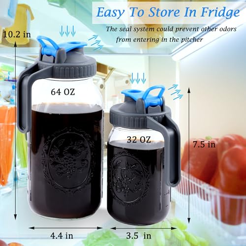 GMSWEET Jarra de café Mason Jar Cold Brew de boca larga de 1,8 l com bico de despejo, tampa e filtro