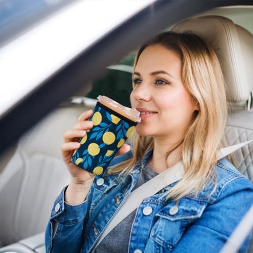 Image of Reusable Insulated Sleeve for Iced Coffee Cup, 3-Pack Coffee Neoprene Drink Sleeve for Cold & Hot Drinks, Beverage Holder for Iced Coffee (Navy Lemons)