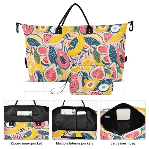 Weekender Bags Travel Duffel Gym Bag 4431 Fruit Watermelon Palm Leaves Carry on Overnight Tote Bag with Toiletry Bag for Airplane Travel Trip Gym Yoga2