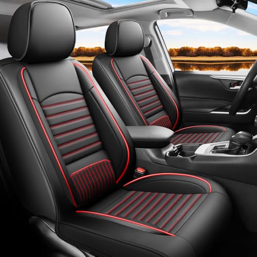 Kaomim Car seat Covers Compatible with Toyota RAV4 2019-2024 2025 Hybrid SE/XSE/LE/XLE/XLE Premium/Limited Automotive Cushion Protector Replacement, Waterproof Faux Leather(Black+Red)