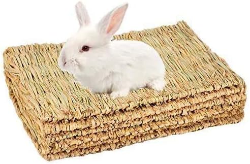 CICINUJOY 3 Pieces Woven Grass Mat Bed for Bunny, Natural Straw Chew Toy Bed for Rabbit Small Animal Like Guinea Pig Parrot Rabbit Bunny…