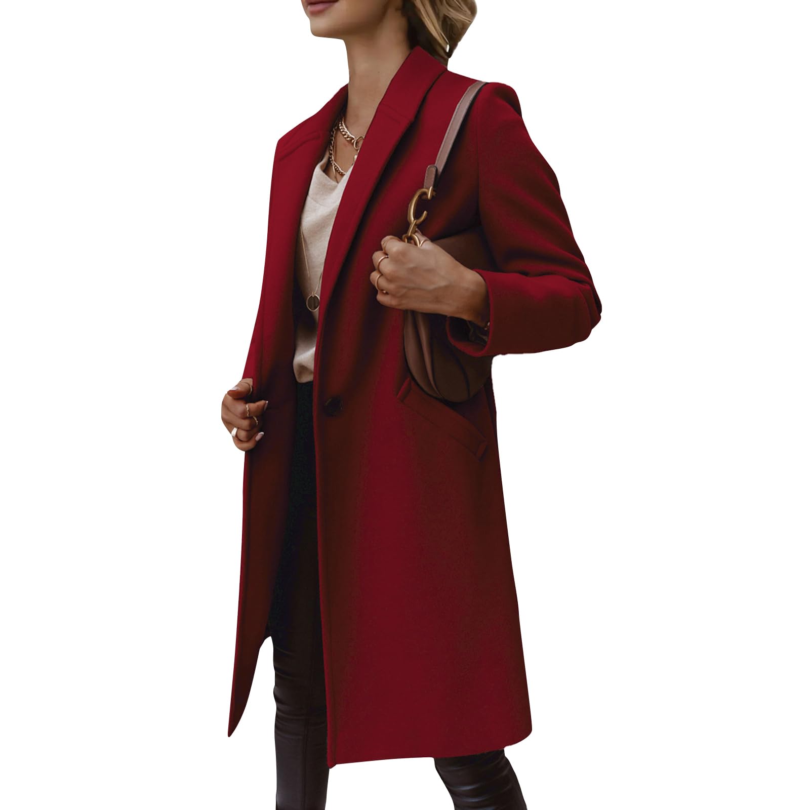 Wollmantel Damen Lang Wollwalk Jacke Winddicht Mantel Wolle Casual