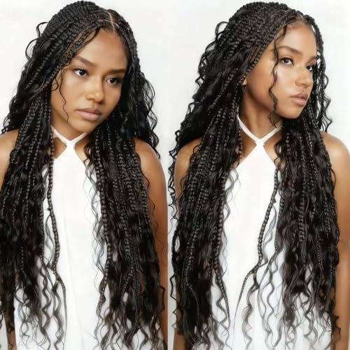 Boho Box Braided Wigs for Black Women Glueless Double Full Lace H...