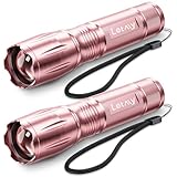 LETMY Tactical Flashlight S2000-2 Pack Bright Military Grade LED Flashlights High Lumens - Portable Handheld Flash Light, 5 Modes Zoomable Waterproof Flashlights for Home Emergency Camping- Pink