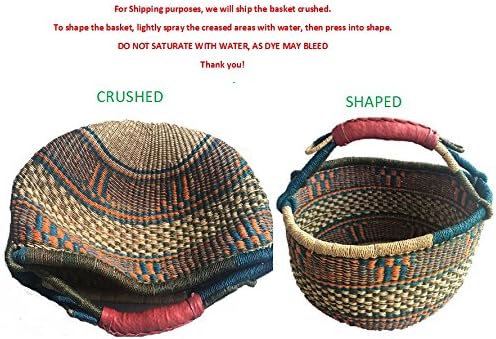 SHOPPING BASKET 14" - 16" HANDMADE GHANA BOLGA AFRICA - FAIR TRADE (COLORS VARY) 1 EA