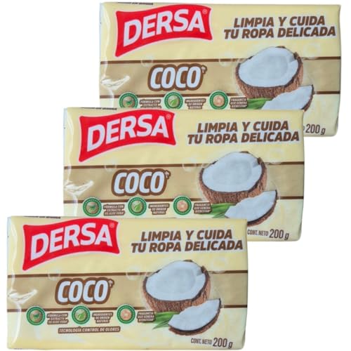 Pack de 3 Jabones de Coco Dersa – 200 g c/u | Jabón Natural Multiusos para Ropa, Manos y Limpieza General | Fórmula Tradicional Biodegradable | Hecho en Colombia