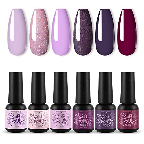 Rosalind 6pcs Gel Nail Polish Set of Purple Series，Nail Art Design Set Need UV LED DIY at Home