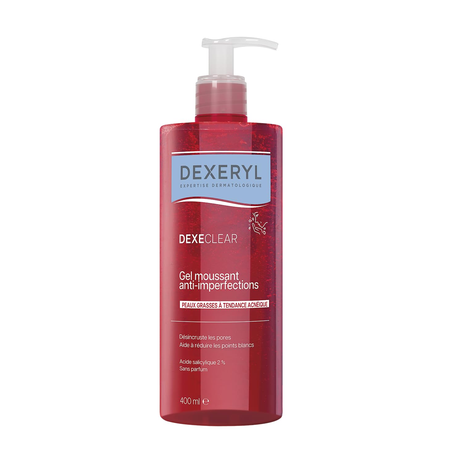 DEXECLEAR by DEXERYL Gel moussant anti-​imperfections, 2 en 1: nettoie & réduit les boutons - Acide salicylique - Sans savon, Sans parfum - Visage & corps - Peau grasse à tendance acnéique, 400 ml