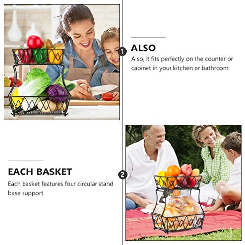 Cabilock 2 camadas de metal retangular para armazenamento de frutas e frutas, tigela de metal, tigel