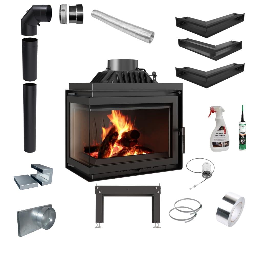 Eckkamineinsatz Gusseisen KRATKI Simple 8 kW Ø 200 Links Kaminset