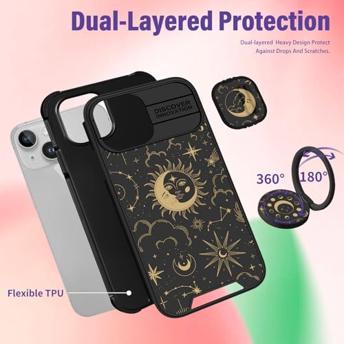 Image of Funermei for iPhone 14 /for iPhone 15 Plus Case - Women Girls Cute Phone Cover Girly Pretty Aesthetic Sun Moon Stars Unique Design with Camera Cover Funda for Apple for iPhone 14 /for iPhone 15 Plus