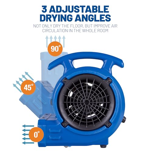 Image of BlueDri Max Storm 15 1 /8 HP 600 CFM Mini Air Mover Blower Fan for Home or Commercial Use, Water Damage, Home Carpet and Floor Drying, Blue, MD-MS15