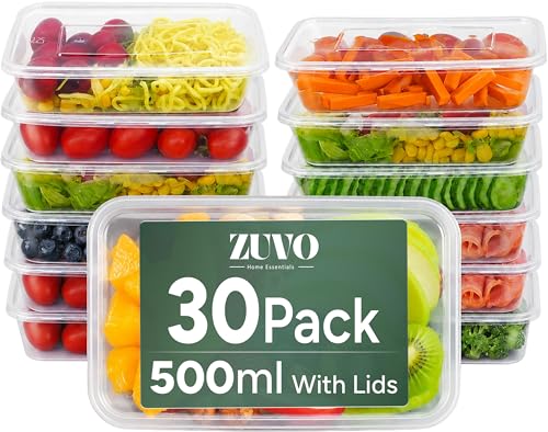 Zuvo Plastic Food Takeaway Containers with Lids Fridge Freezer 30 Pack