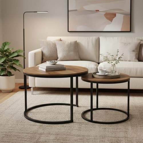 Homy Casa 23.6inch Round Coffee Table Set of 2, Modern