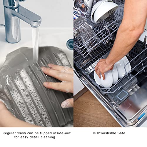 Image of Air Fryer Silicone Pot, 8 inch Air Fryers Oven Basket with Mitts, Replacement of Parchment Paper Liners for 6.5 QT or Bigger Square, Grey