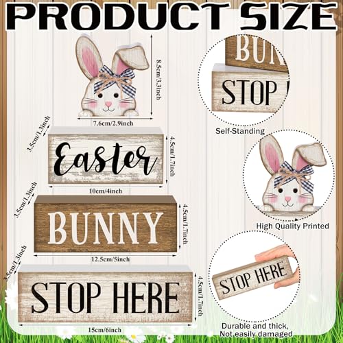 Image of Moucuny 4 Pcs Easter Bunny Table Decoration Stacked Wooden Bunny Block Decor 3-tier Tabletop Sign with 3D Rabbit, Rustic Farmhouse Easter Decorations for Home Egg Hunt Party Centerpiece Gift