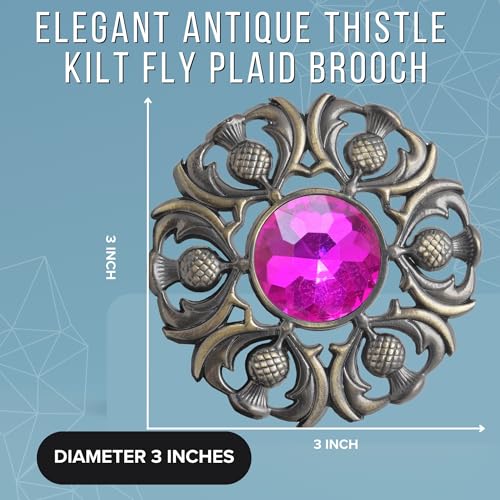 Image of Luxurious Scottish Kilt Fly Plaid Brooch - Premium Thistle Design Adorned with Sparkling Stones, Handcrafted Tartan Sash Pin, Luxurious Accessory for Women's Highland Dress
