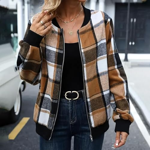 hcduwoeuk Plaid Jacket Women Zip Up Bomber Jacket Casual Fall Jackets 2026 - image 3
