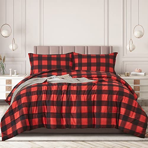Djy Red Plaid Comforter Set Queen Red And Balck Buffalo Plaid Reversible Checked Comforter 3 Pieces Geomitric Gingham Microfiber Bedding For All Seasons(1 Comforter With 2 Pillowcases) #TOP8