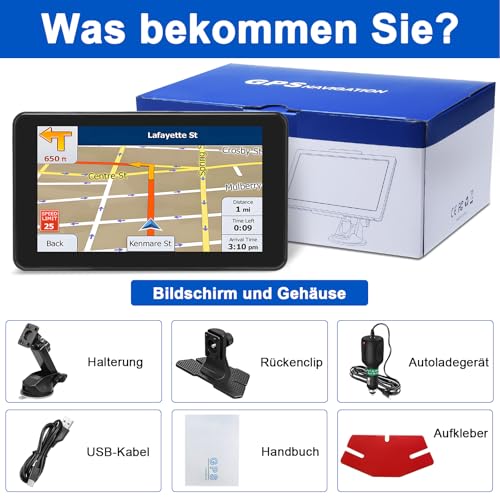 Navigationsgeräte für Auto,7 Zoll,LKW navigationsgeräte-GPS mit Echtzeit-Verkehrsinformationen,mit HD-Display und Sprachsteuerung,europäische Karten,geeignet für PKWs,Wohnmobile und LKWs