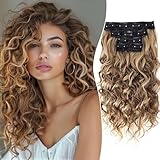 Clip in Hair Extensions,Aisaide 4PCS 16 inch Curly Hair Extensions Short Soft Natural Hairpiece Lace Weft Curly Wave Clip Ins Extensions Invisible for Women