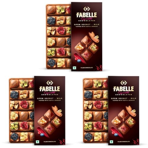 Image of Fabelle Open Secret - Milk, Centre- Filled Luxury Chocolate Bar Topped with Visible Nuts & Berries, 121g (Pack of 3)