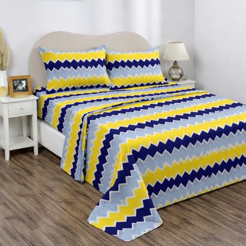 Image of BSB HOME 2 Bedsheet Combo Set with 4 Pillow Covers - Premium Cotton Glace Cotton Microfiber Printed Double Bedsheets, 2 Elegant Colors, Soft Breathable Luxury Bedding Set - Yellow and Purple